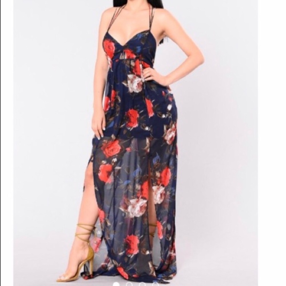 Navy blue floral dress
